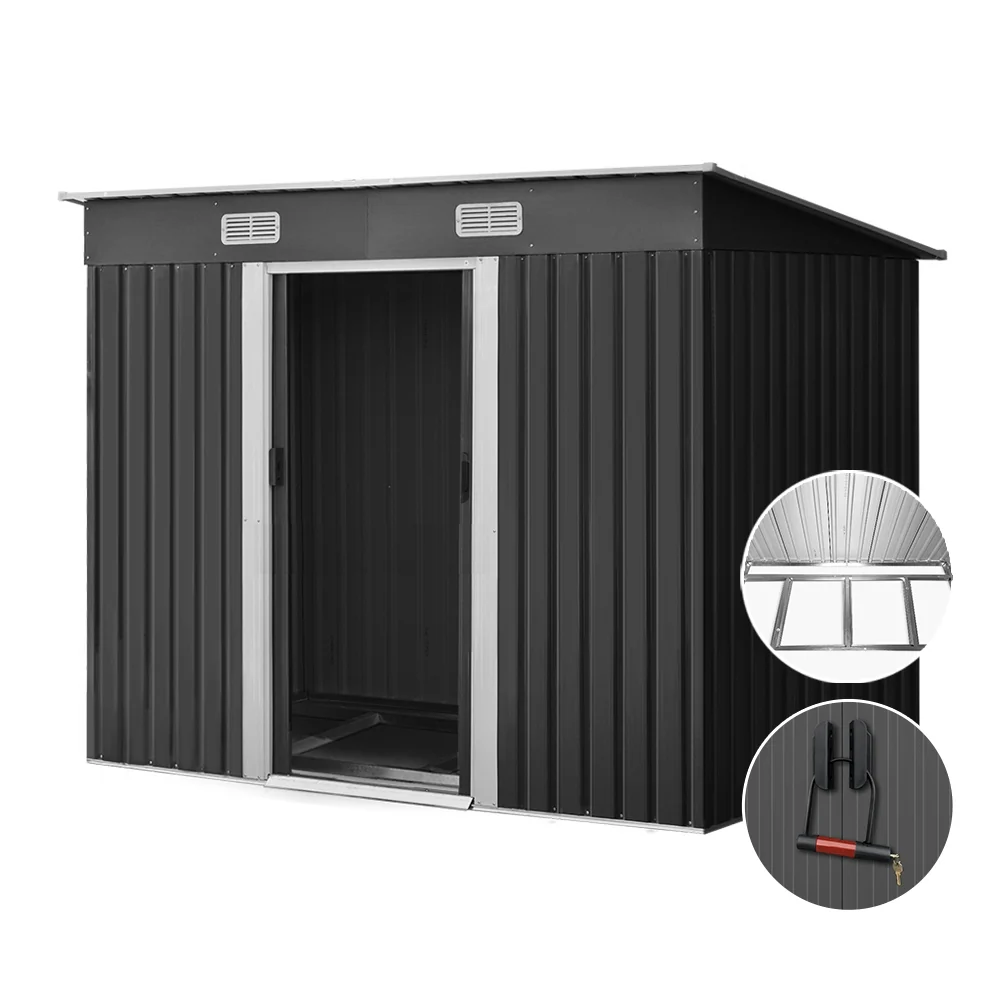 Garden Shed 2.38x1.31M w/Metal Base Sheds Outdoor Storage Tool Workshop Sliding Door - Image 8