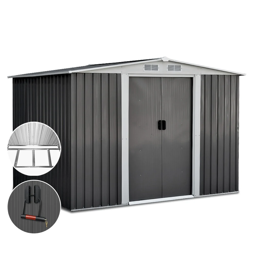 Garden Shed 2.58x2.07M w/Metal Base Sheds Outdoor Storage Double Door Tool - Image 8