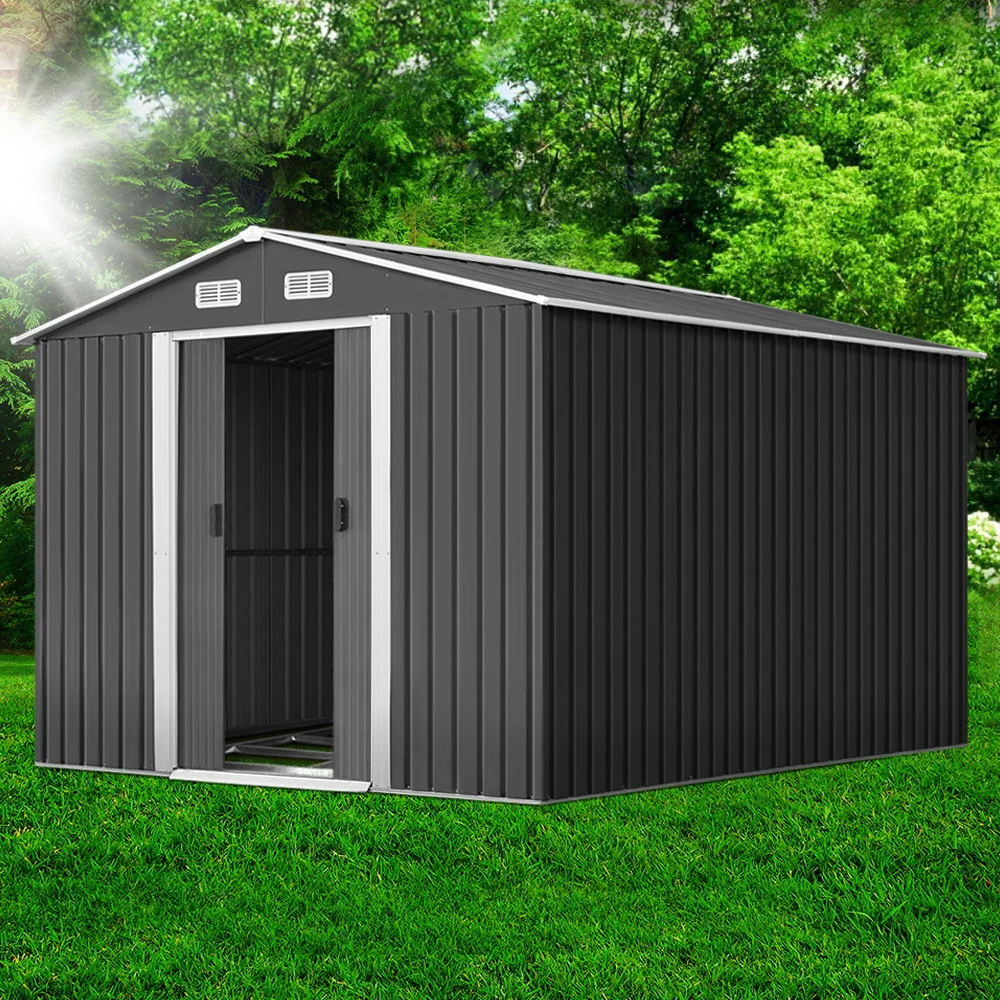 Garden Shed 2.6x3.9M w/Metal Base Sheds Outdoor Storage Workshop Tool Shelter Sliding Door - Image 7