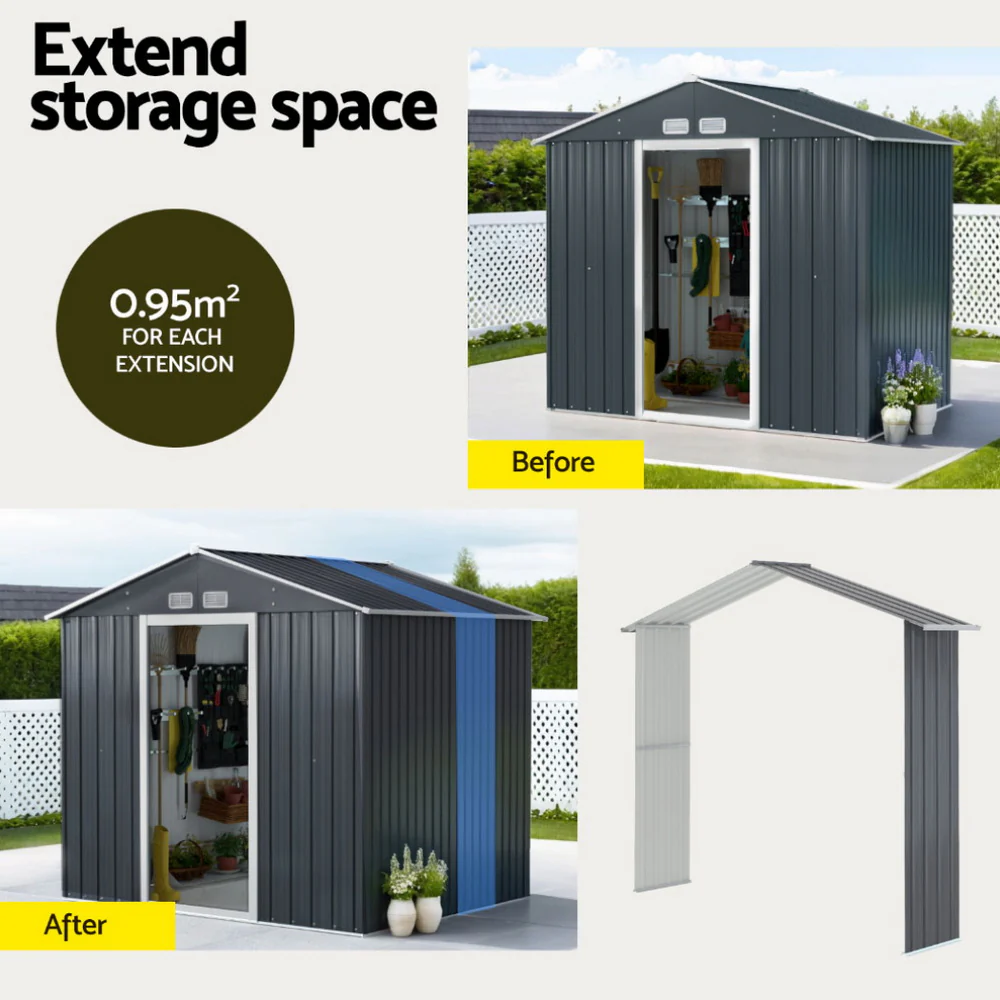 Garden Shed Outdoor Storage 2.15x1.74M Tool Workshop House w/Extension Kit - Image 4