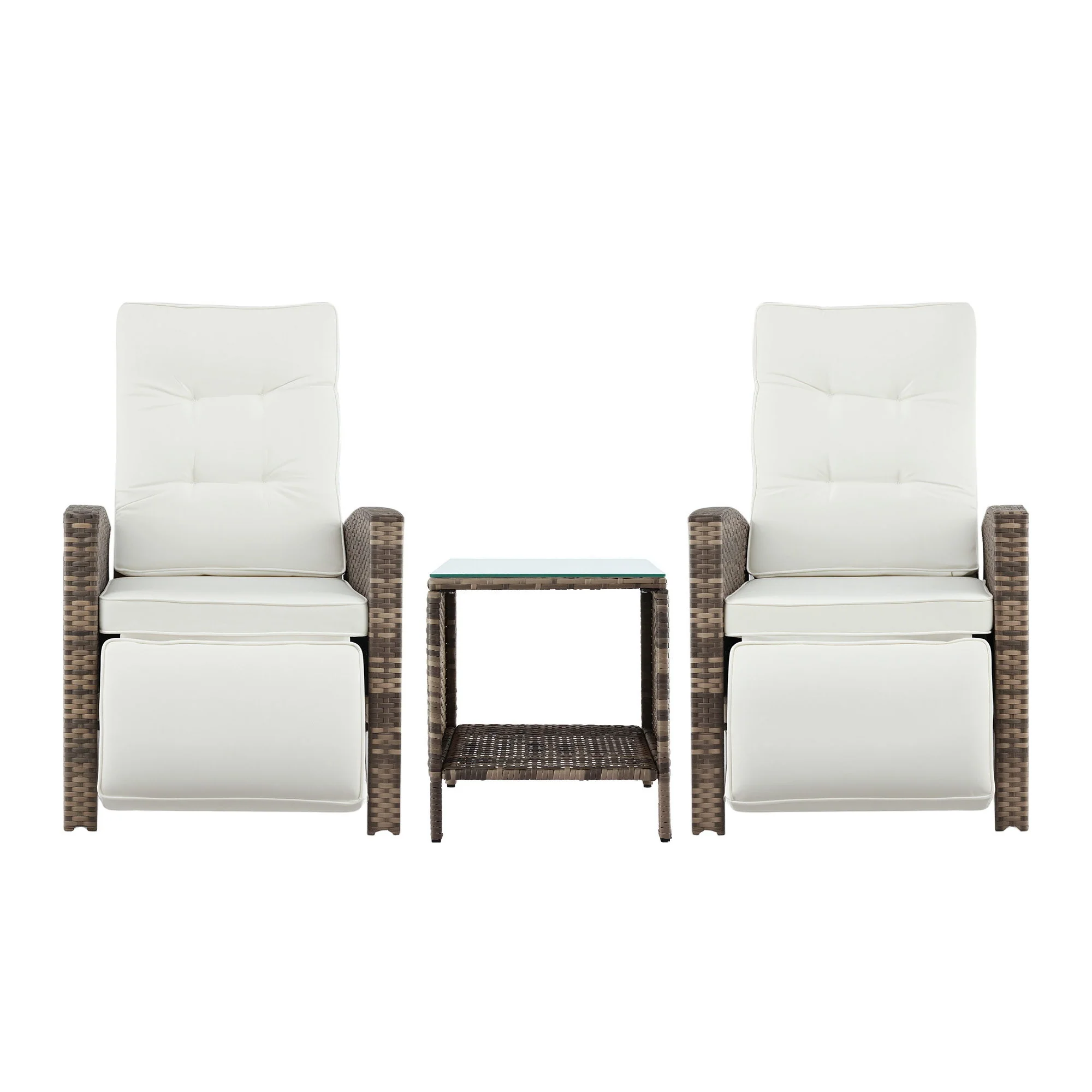 3PC Outdoor Bistro Set Recliner Chairs Table Sun lounge Patio Furniture Wicker Adjustable - Image 3
