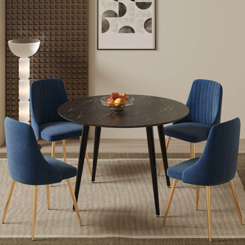 Genevieve Dining Set With 4 Blue Velvet Chairs - Image 3