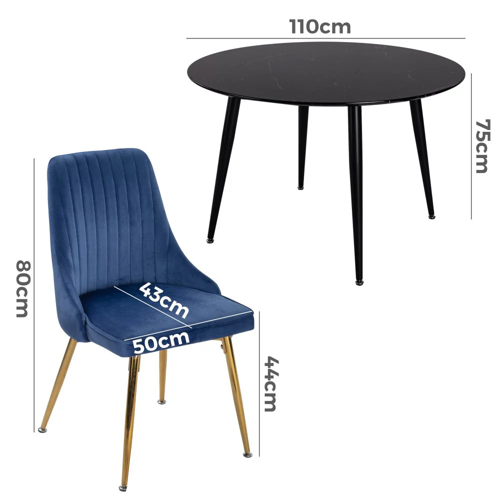 Genevieve Dining Set With 4 Blue Velvet Chairs - Image 4
