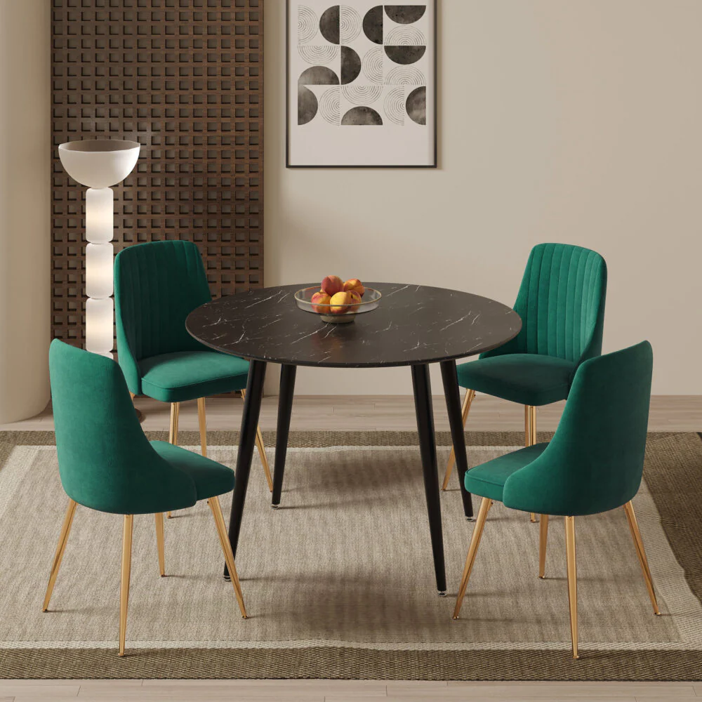 Genevieve Dining Set With 4 Green Velvet Chairs - Image 2
