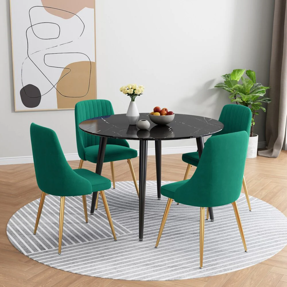 Genevieve Dining Set With 4 Green Velvet Chairs - Image 3