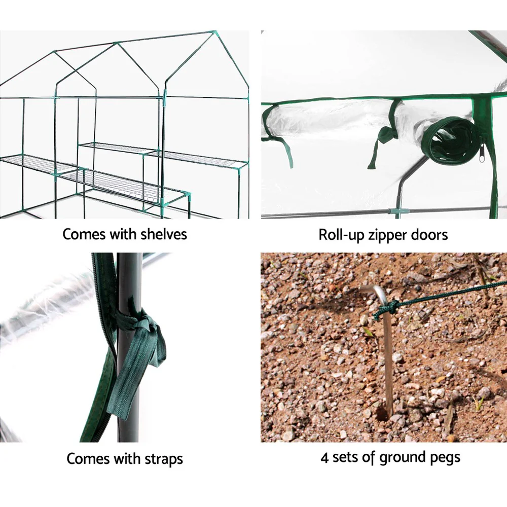 Greenhouse 1.2x1.9x1.9M Walk in Green House Tunnel Clear Garden Shed 4 Shelves - Image 6
