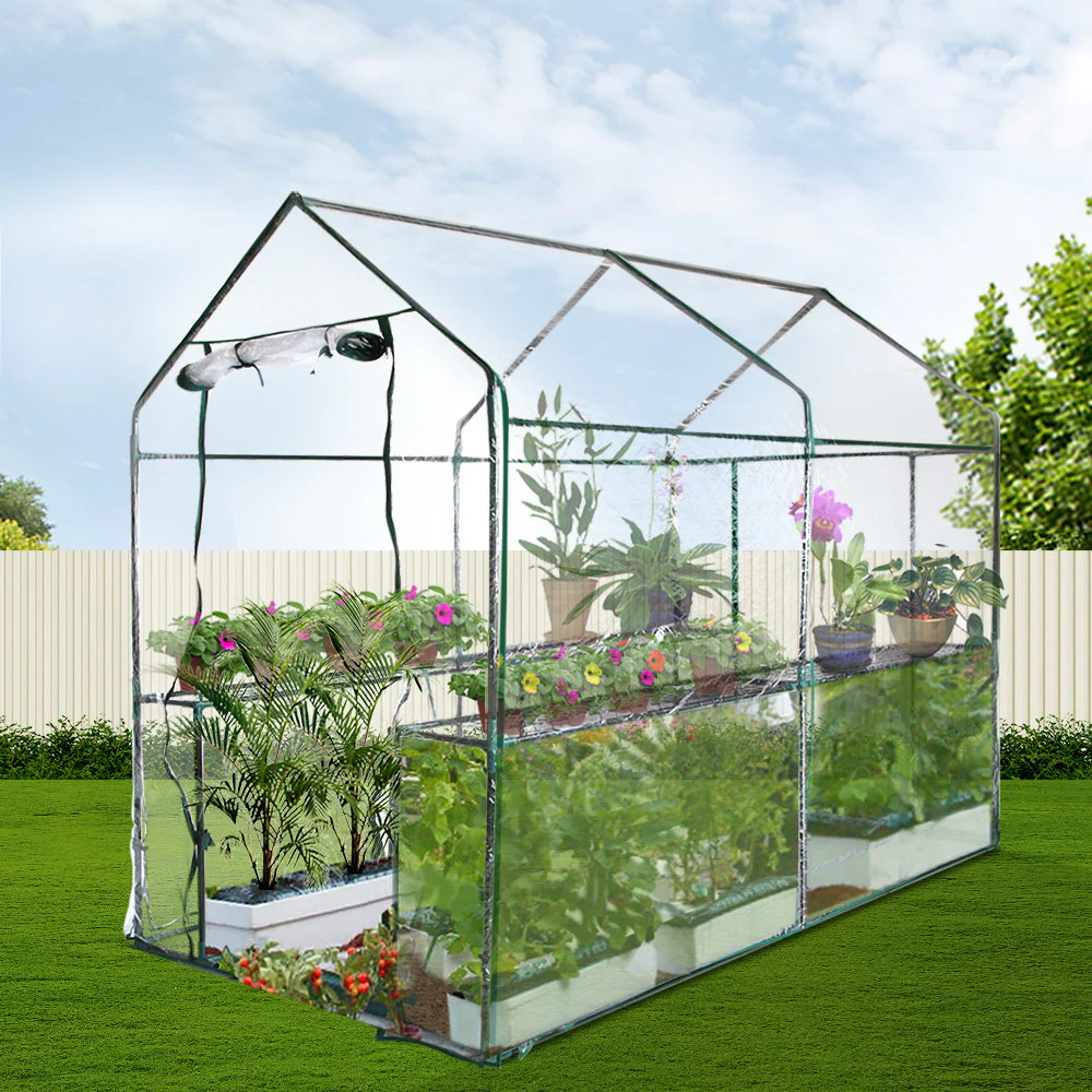 Greenhouse 1.2x1.9x1.9M Walk in Green House Tunnel Clear Garden Shed 4 Shelves - Image 8