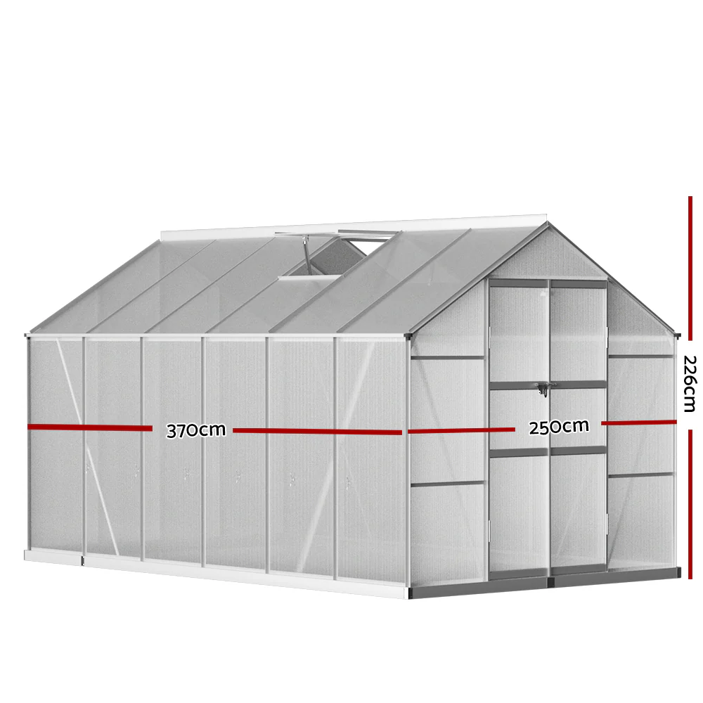 Greenhouse 3.7x2.5x2.26M Double Doors Aluminium Green House Garden Shed - Image 2