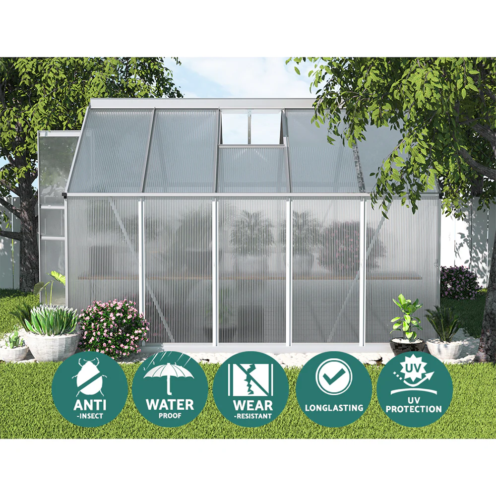 Greenhouse 3x2.5x1.95M Aluminium Polycarbonate Green House Garden Shed - Image 5