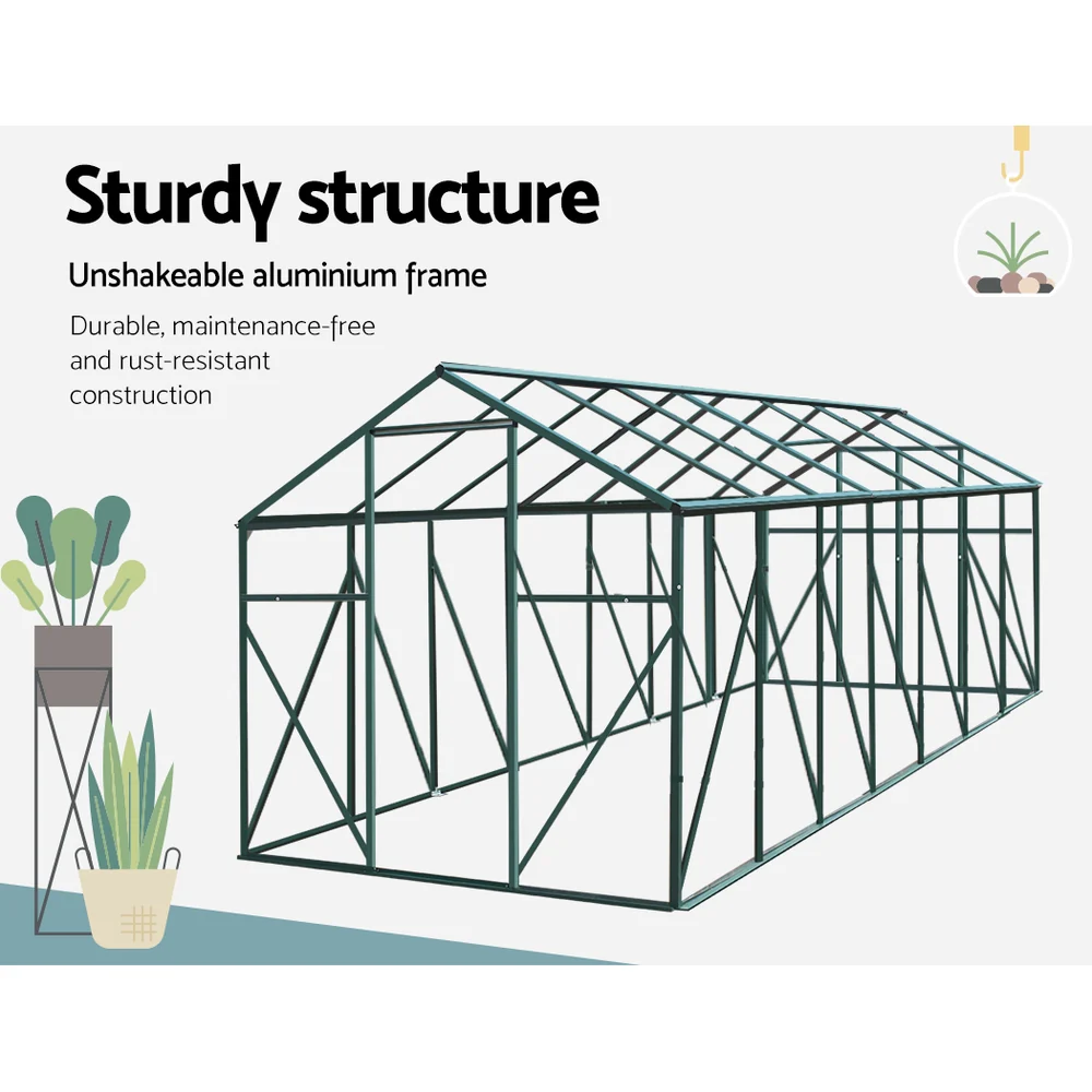 Greenhouse 4.43x2.44x2.15M Aluminium Polycarbonate Green House Garden Shed - Image 6