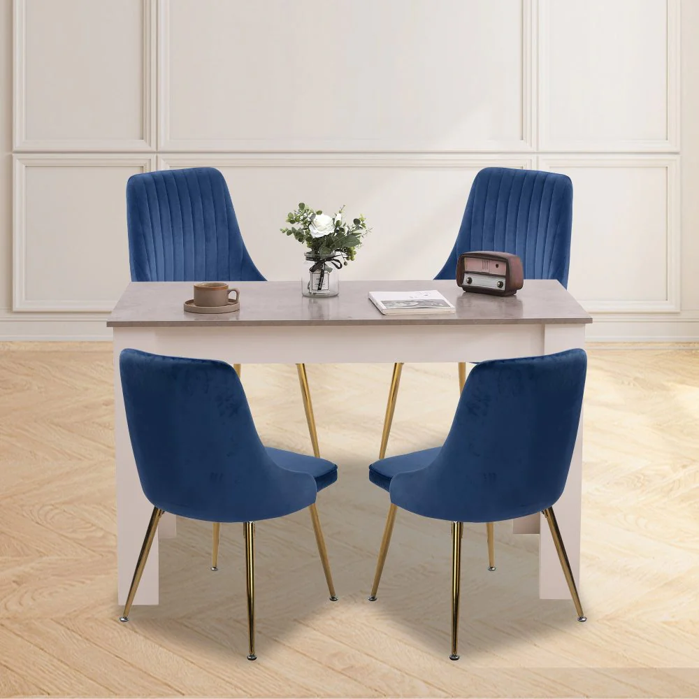 Grey Eveline Dining Set With 4 Blue Velvet Chairs - Image 2