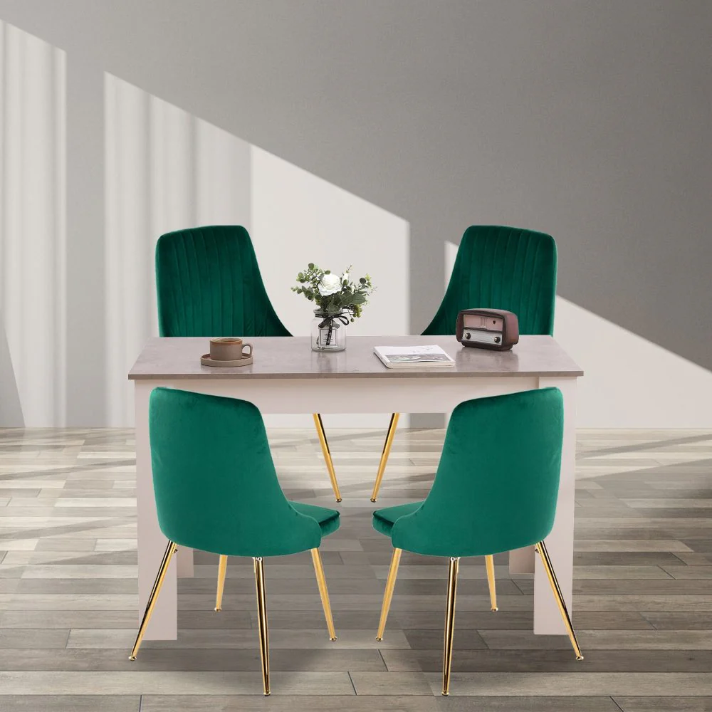 Grey Eveline Dining Set With 4 Green Velvet Chairs - Image 2