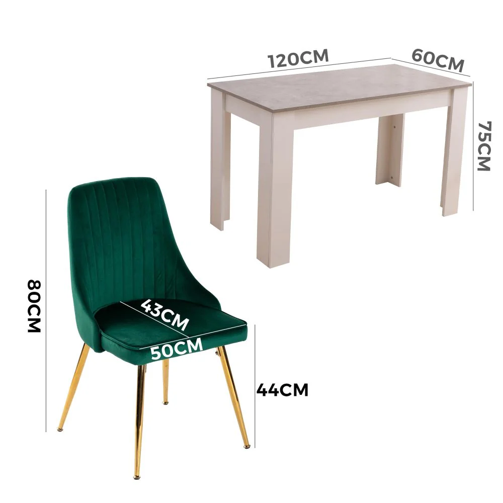 Grey Eveline Dining Set With 4 Green Velvet Chairs - Image 3
