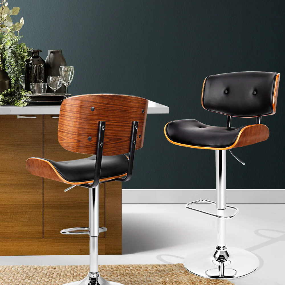 Hailey Wood and Leather Gas Lift Bar Stool Black and Chrome - Image 7