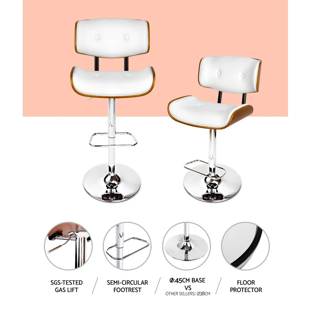 Hailey Wood and Leather Gas Lift Bar Stool White and Chrome - Image 5