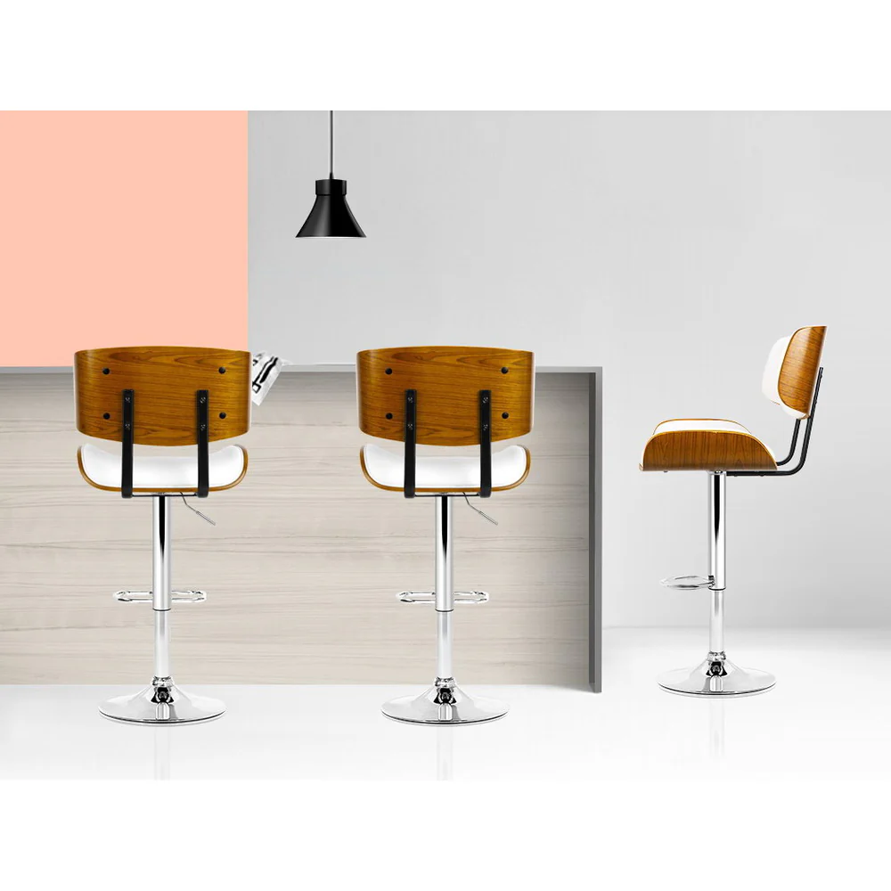 Hailey Wood and Leather Gas Lift Bar Stool White and Chrome - Image 6