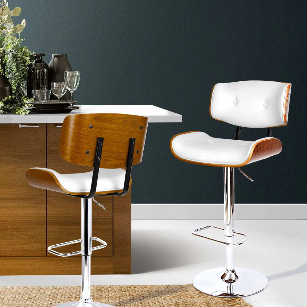 Hailey Wood and Leather Gas Lift Bar Stool White and Chrome - Image 7