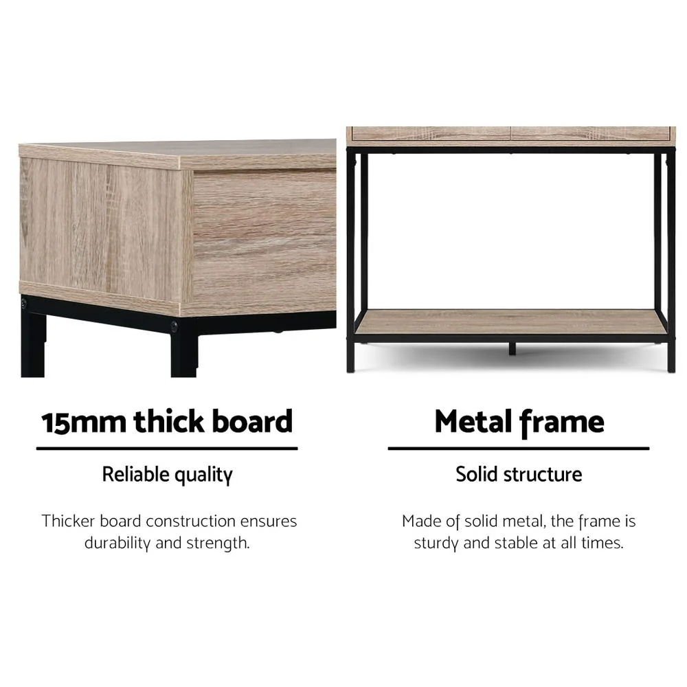 Hallway Console Table Hall Side Entry Display Desk Drawer Storage Oak - Image 3