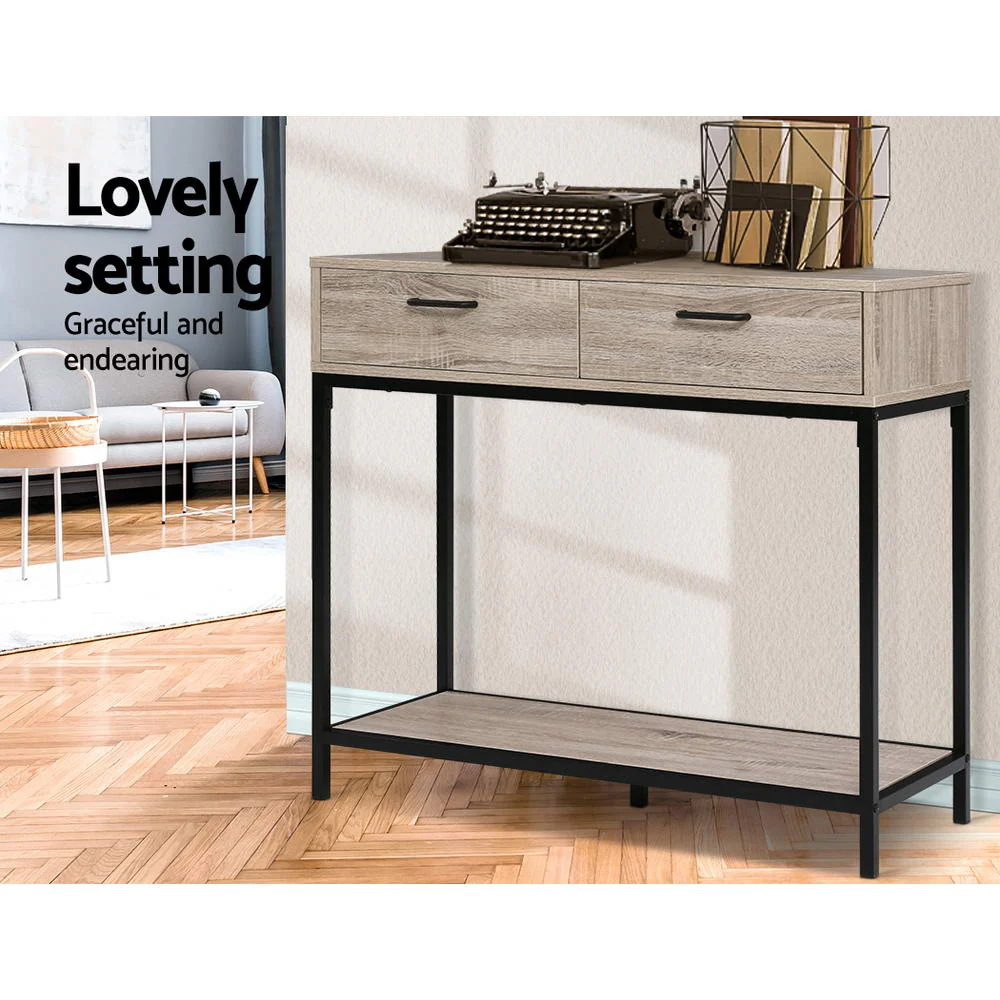Hallway Console Table Hall Side Entry Display Desk Drawer Storage Oak - Image 4