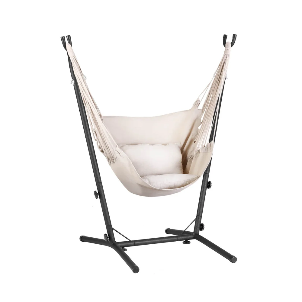Hammock Chair Outdoor Camping Hanging with Stand Cream - Image 3
