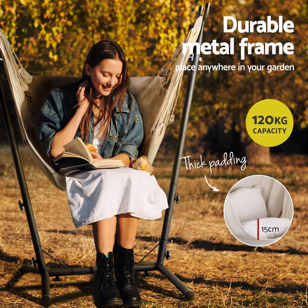 Hammock Chair Outdoor Camping Hanging with Stand Cream - Image 4