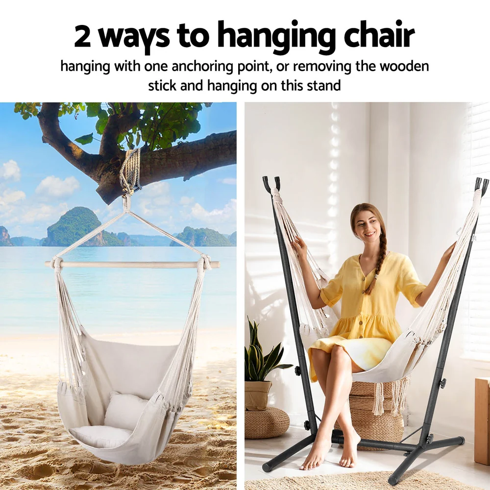 Hammock Chair Outdoor Camping Hanging with Stand Cream - Image 5