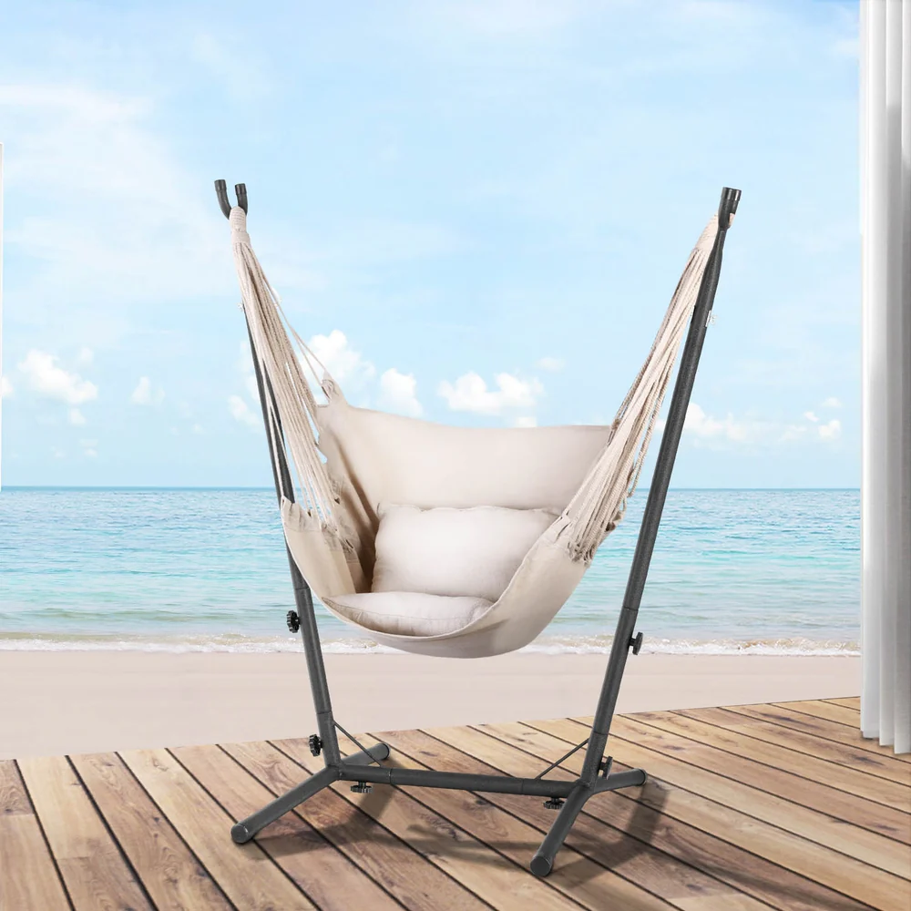Hammock Chair Outdoor Camping Hanging with Stand Cream - Image 7