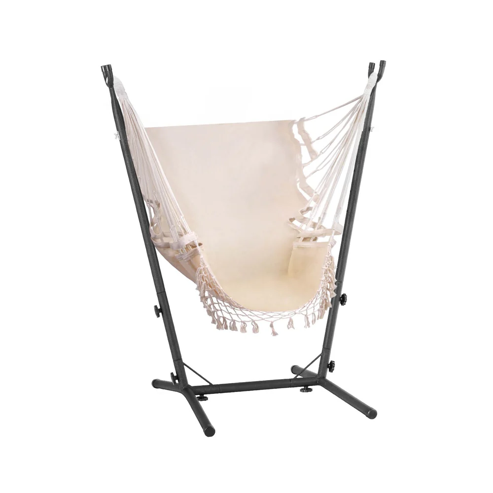 Hammock Chair Outdoor Camping Hanging with Stand Cream - Image 3