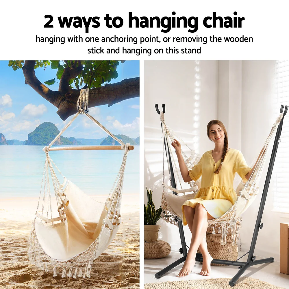 Hammock Chair Outdoor Camping Hanging with Stand Cream - Image 5