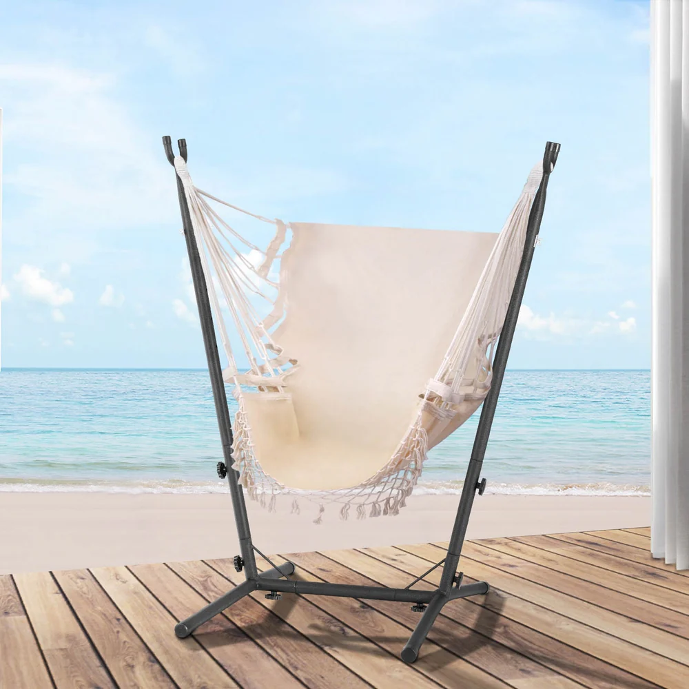 Hammock Chair Outdoor Camping Hanging with Stand Cream - Image 7