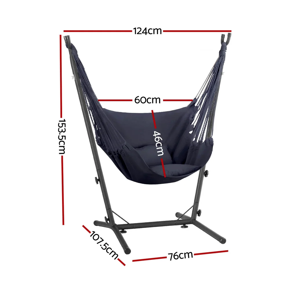 Hammock Chair Outdoor Camping Hanging with Stand Grey - Image 2