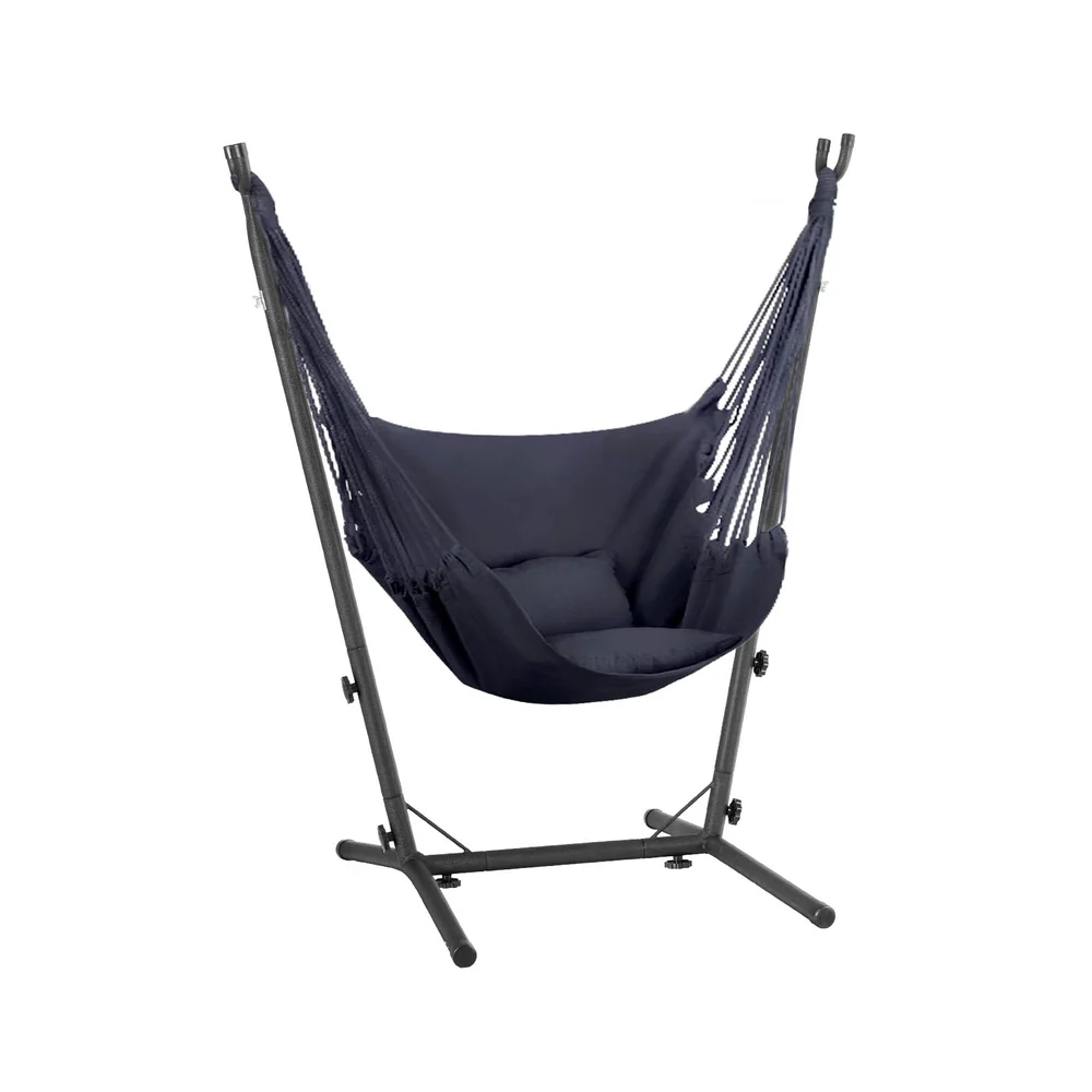 Hammock Chair Outdoor Camping Hanging with Stand Grey - Image 3