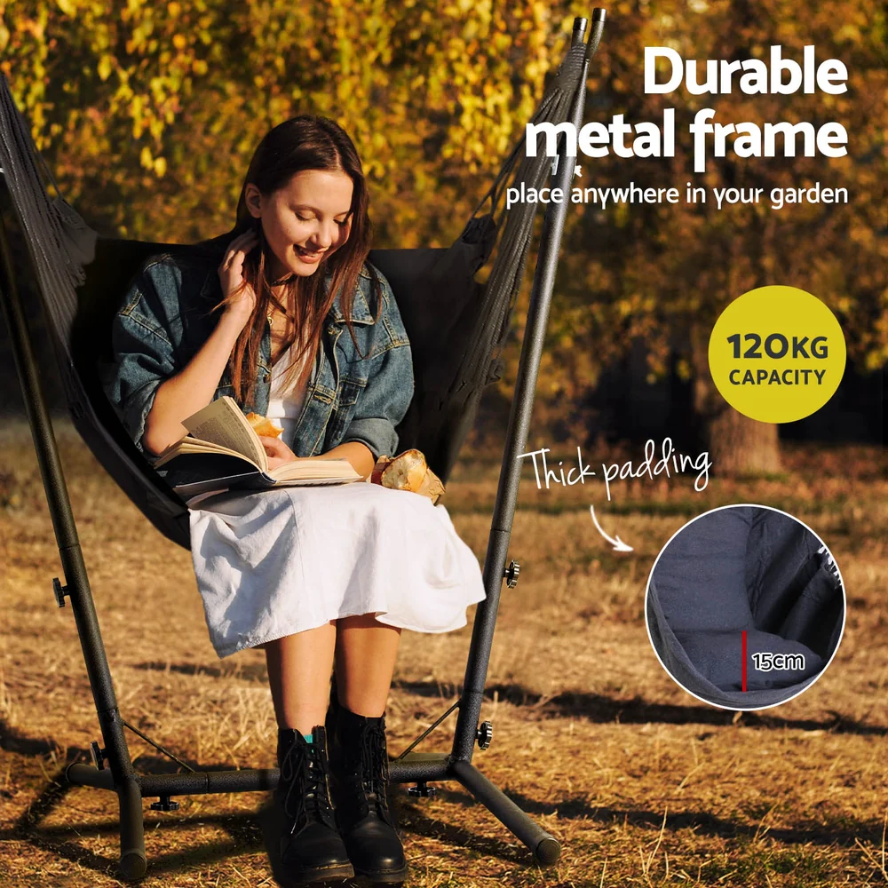 Hammock Chair Outdoor Camping Hanging with Stand Grey - Image 4