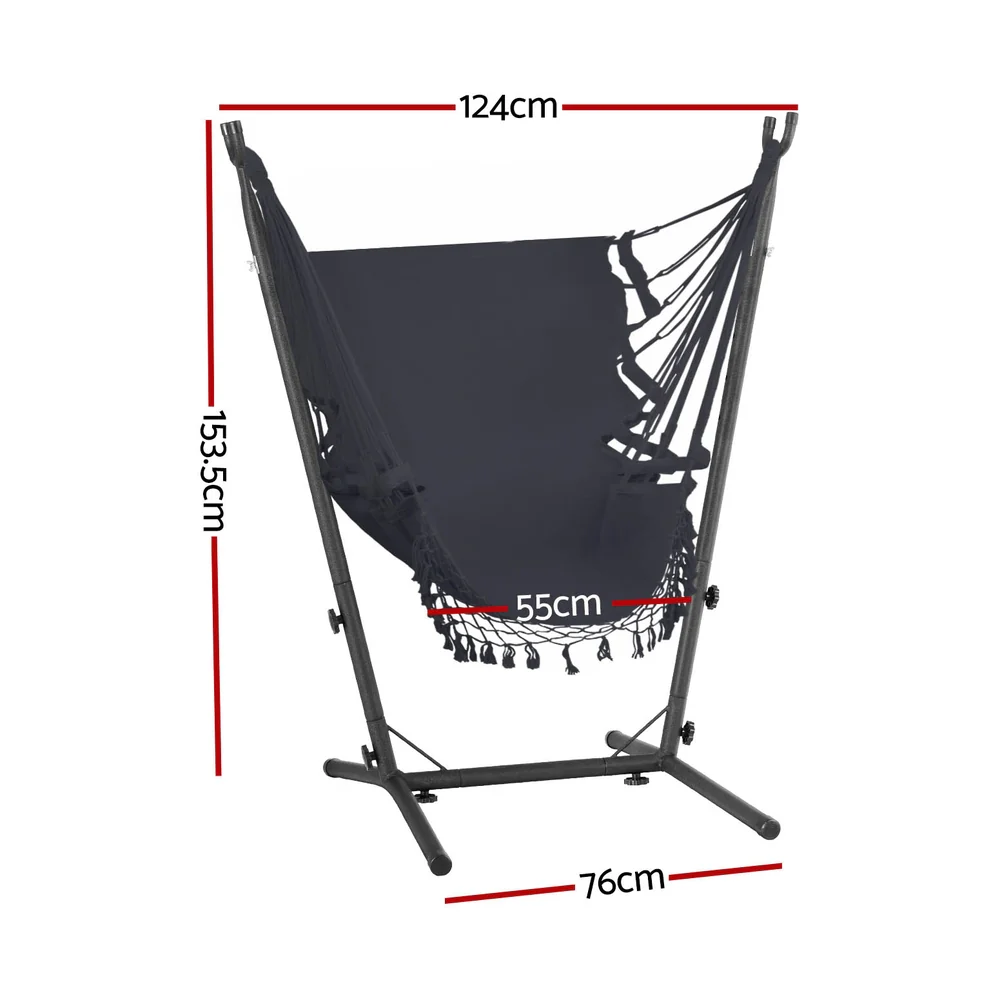 Hammock Chair Outdoor Camping Hanging with Stand Grey - Image 2