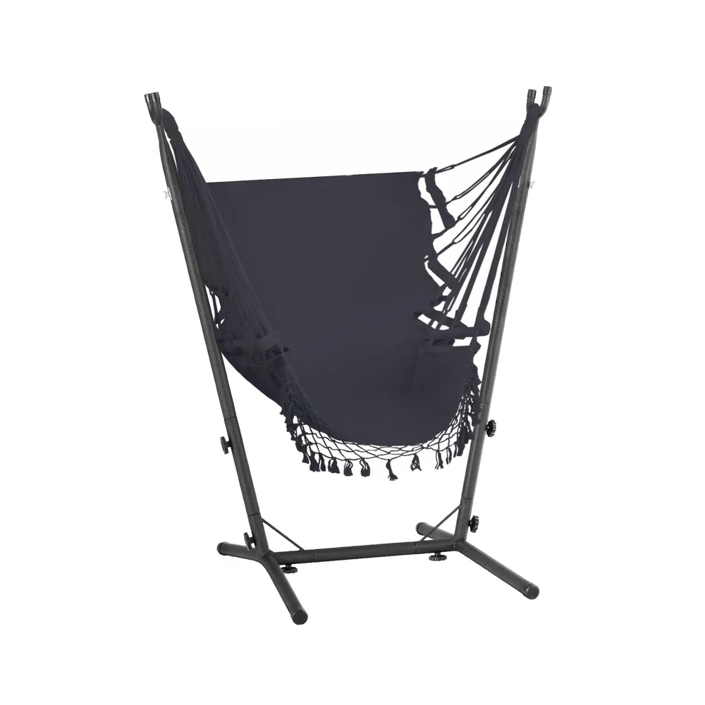 Hammock Chair Outdoor Camping Hanging with Stand Grey - Image 3