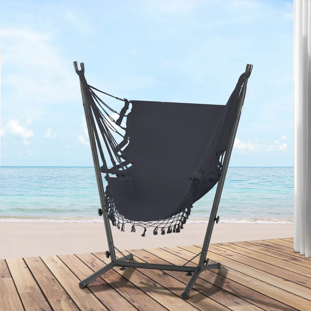 Hammock Chair Outdoor Camping Hanging with Stand Grey - Image 7