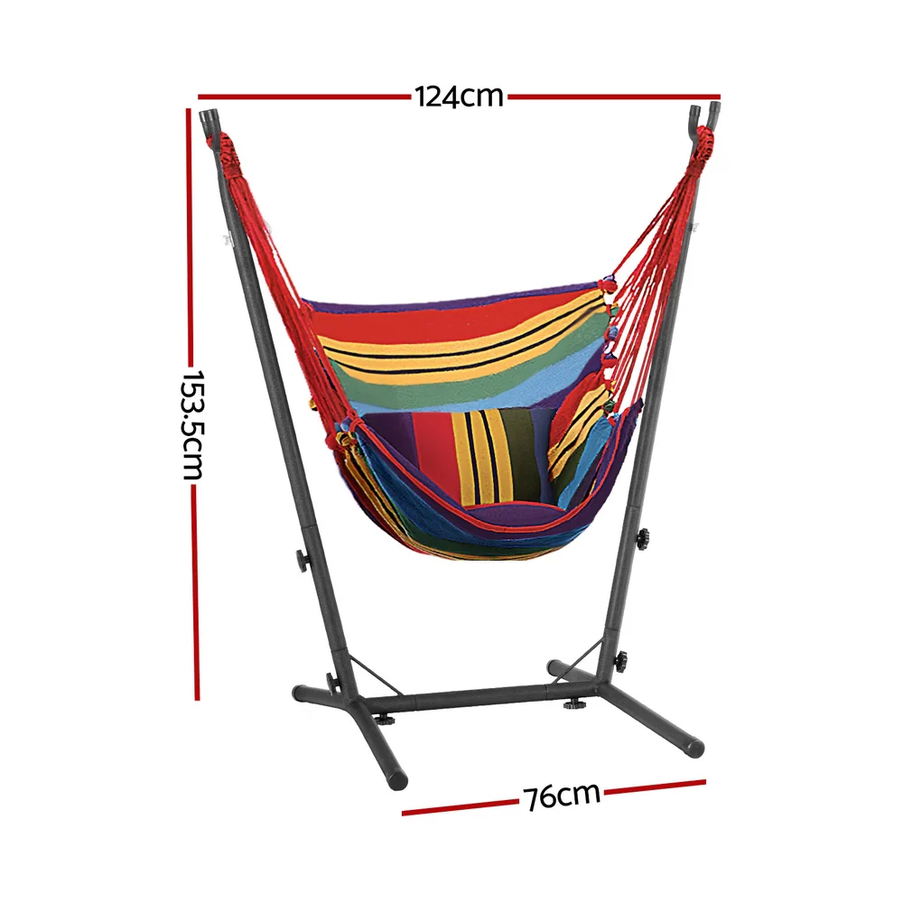 Hammock Chair Outdoor Camping Hanging with Stand Rainbow - Image 2