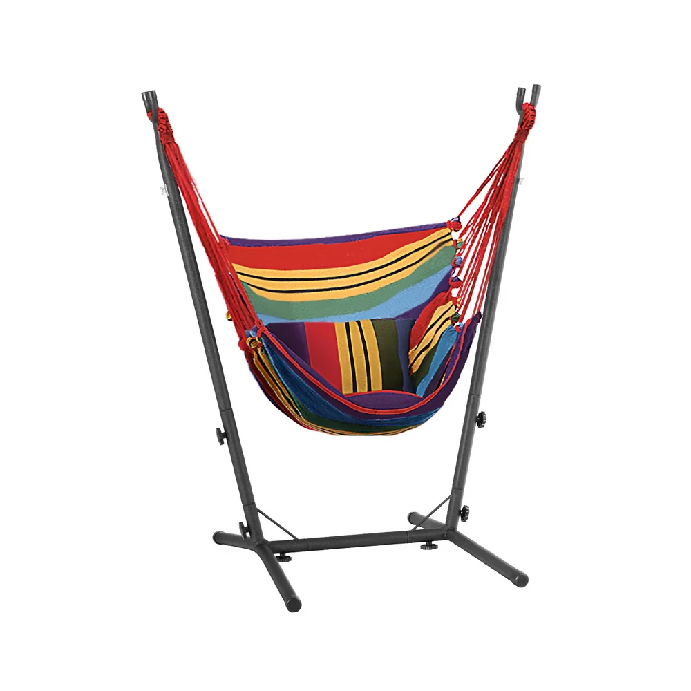 Hammock Chair Outdoor Camping Hanging with Stand Rainbow - Image 3
