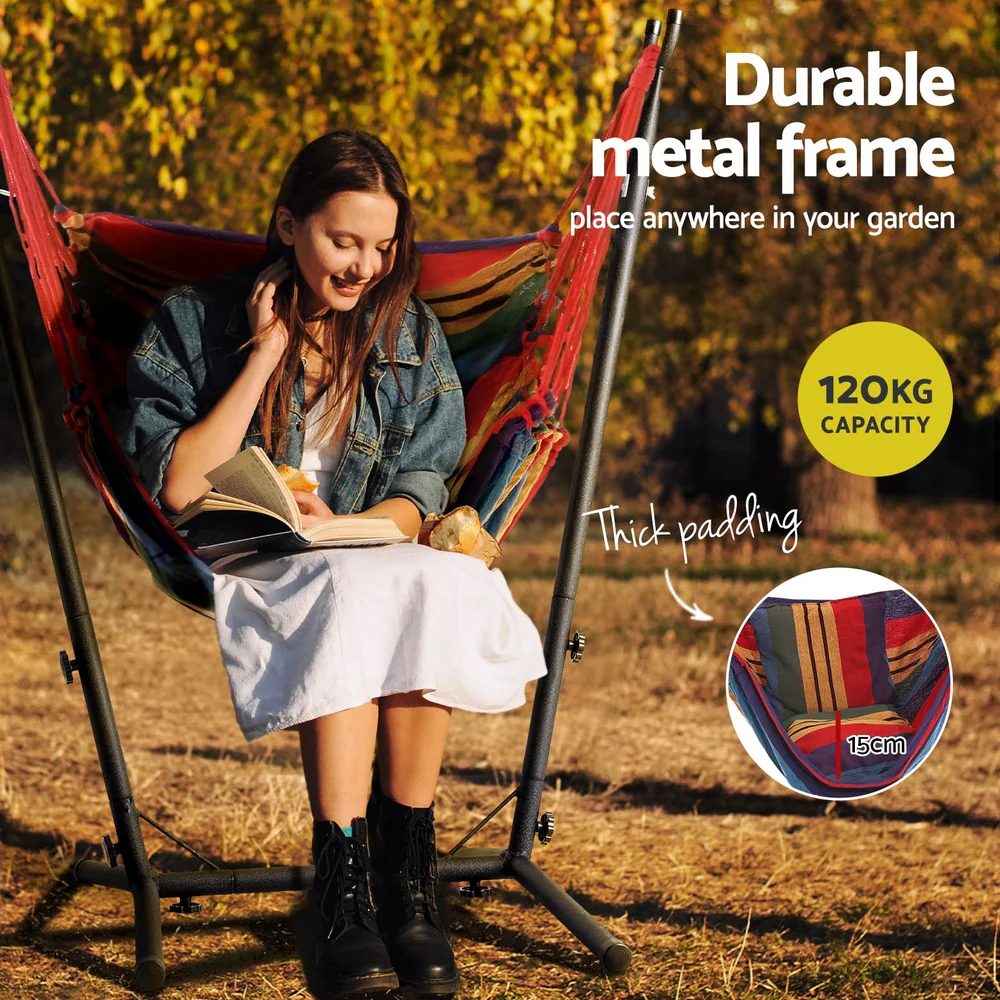 Hammock Chair Outdoor Camping Hanging with Stand Rainbow - Image 4