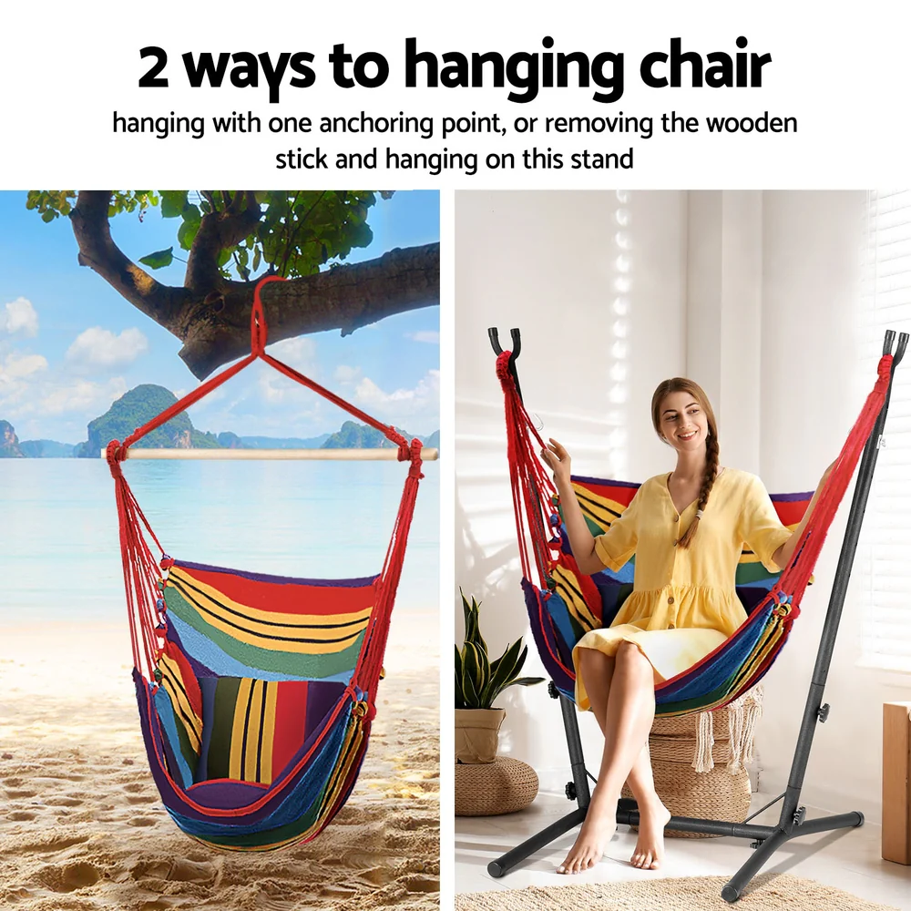 Hammock Chair Outdoor Camping Hanging with Stand Rainbow - Image 5