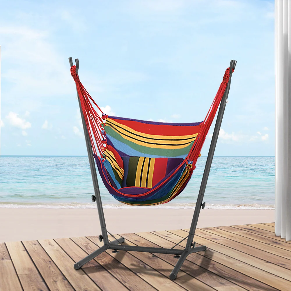 Hammock Chair Outdoor Camping Hanging with Stand Rainbow - Image 7