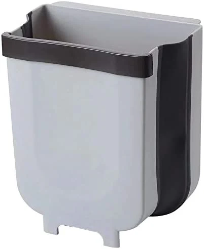 Hanging Trash Can Collapsible Small Garbage Waste Bin for Kitchen Cabinet Door (Grey) - Image 4