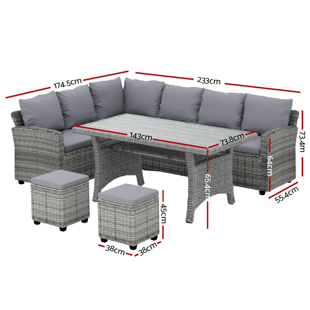 Harper 8-Seater Outdoor Lounge Dining Set - Grey - Image 3
