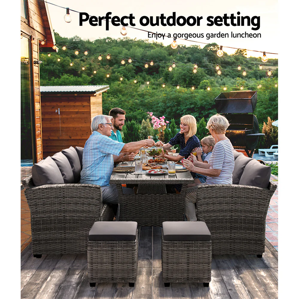 Harper 8-Seater Outdoor Lounge Dining Set - Grey - Image 6
