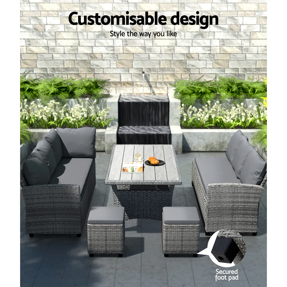 Harper 8-Seater Outdoor Lounge Dining Set - Grey - Image 7