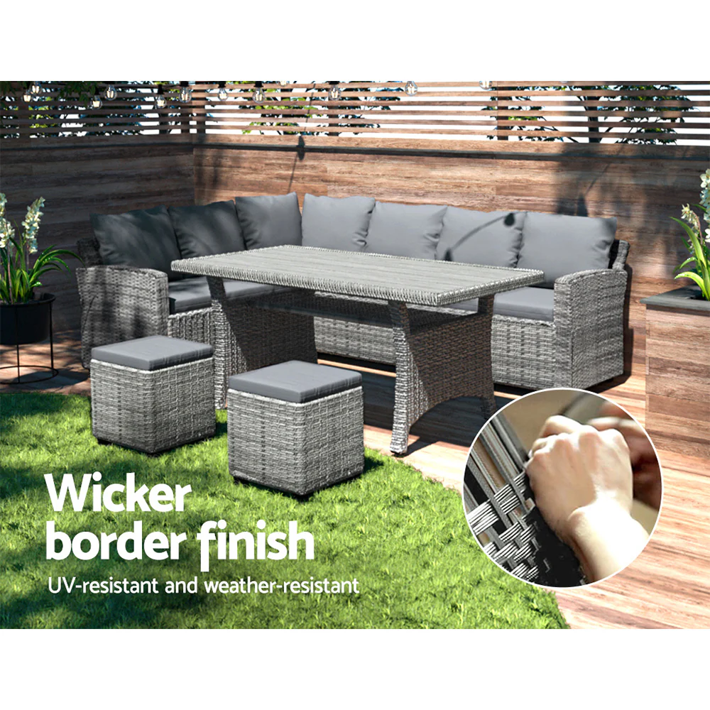 Harper 8-Seater Outdoor Lounge Dining Set - Grey - Image 8