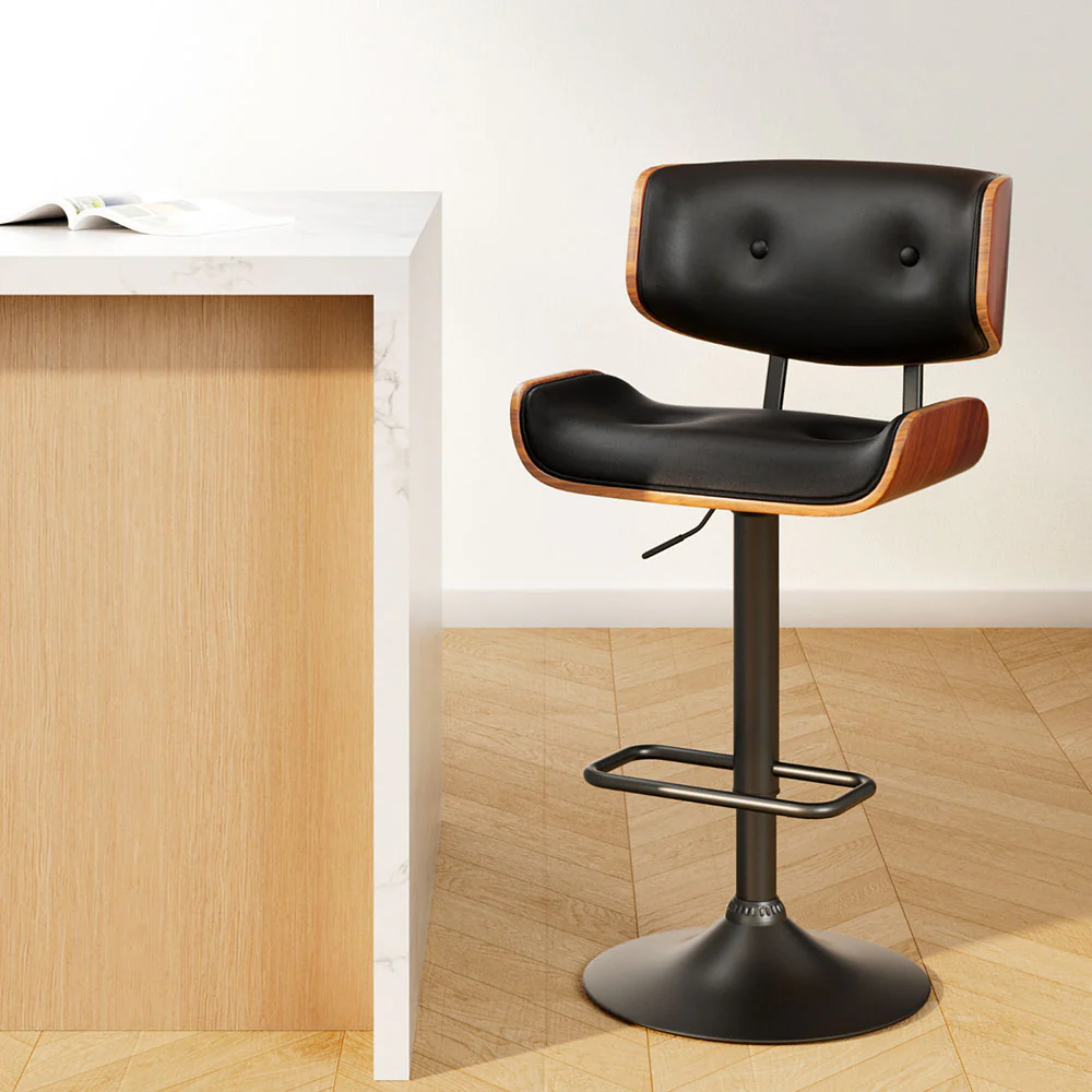 Harper Wood and Leather Gas Lift Bar Stool Black