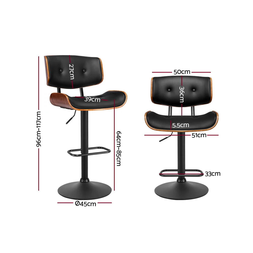 Harper Wood and Leather Gas Lift Bar Stool Black - Image 2