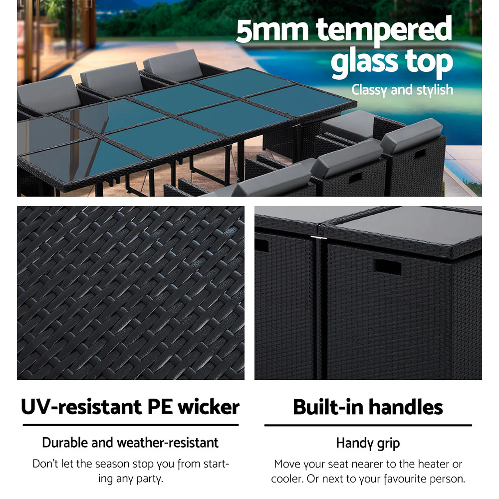 Harvey 13 Piece Outdoor Dining Set - Black - Image 8