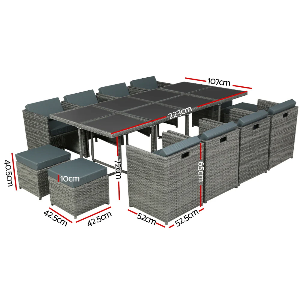 Harvey 13 Piece Outdoor Dining Set - Grey - Image 3